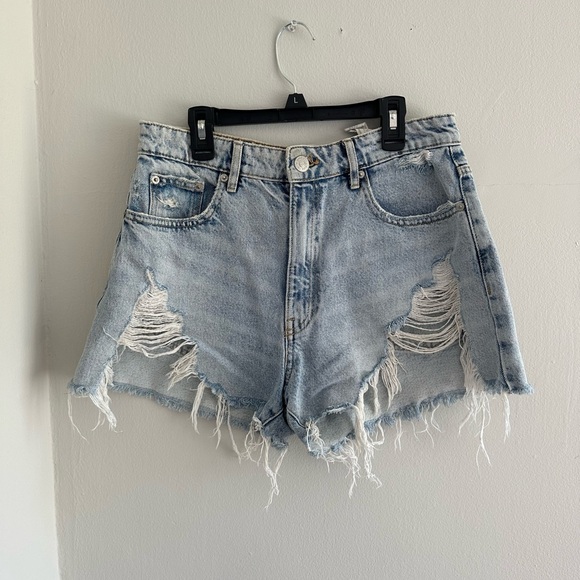 Zara Denim High Rise Ripped Jean Shorts - Picture 1 of 3